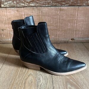 Anthropologie Silent D Black Leather Western Ankle Boots